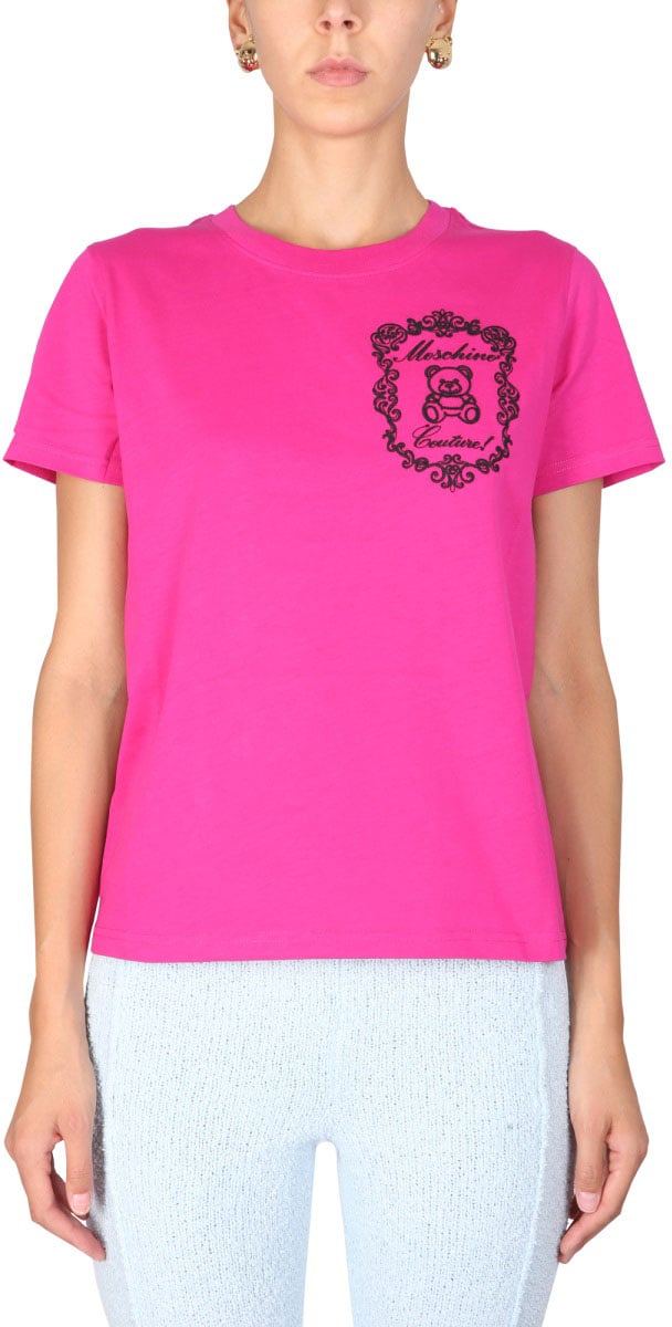 Moschino Pink T-Shirt with Chest Logo Print Roze