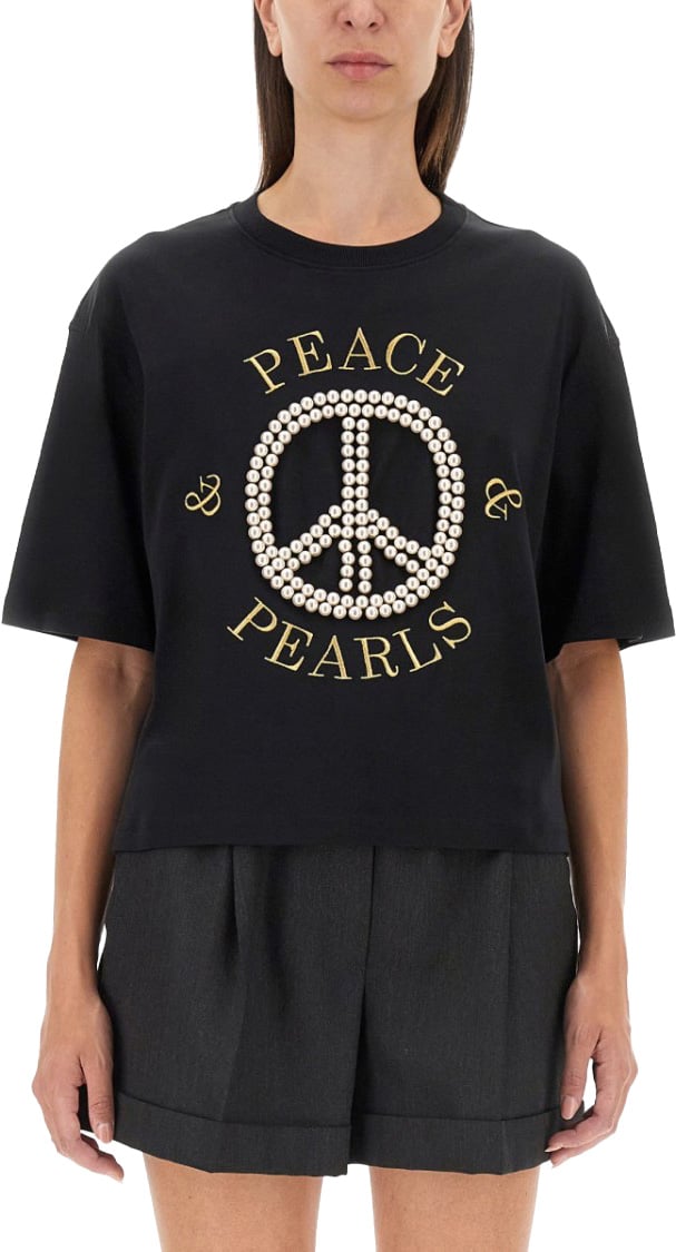 Moschino Cropped Black T-Shirt Zwart