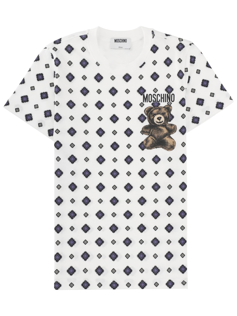 Moschino Diamond Pattern Teddy Graphic T-Shirt Wit