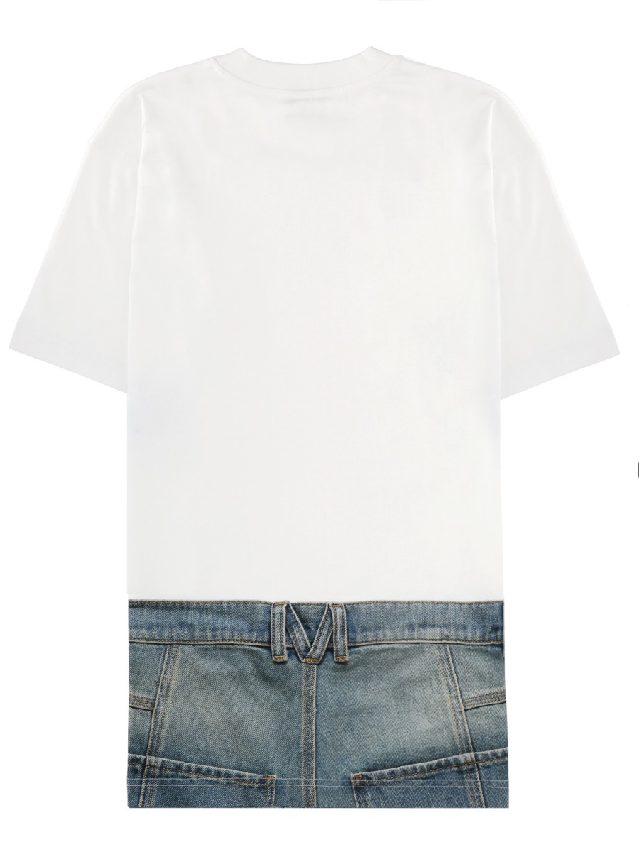 Moschino White Denim Inspired Hem T-Shirt Wit