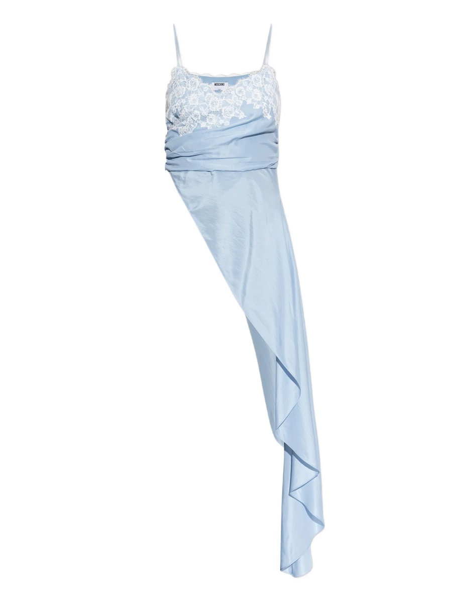 Moschino Asymmetrical Lace Trimmed Draped Blouse Blauw