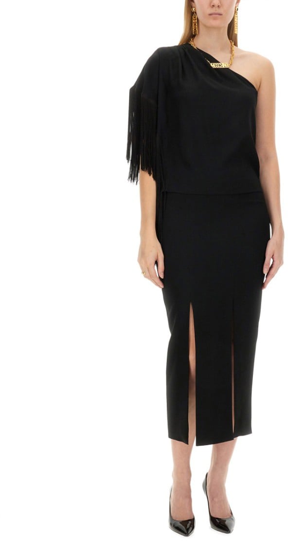 Moschino One-Piece Top With Fringed Shoulder Detail Zwart
