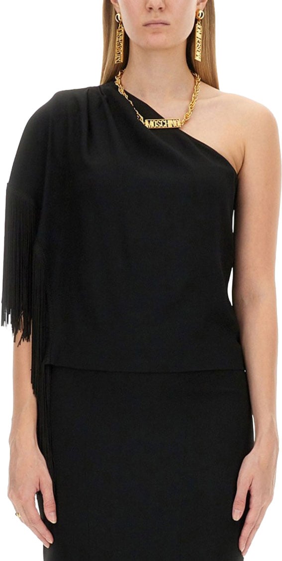Moschino One-Piece Top With Fringed Shoulder Detail Zwart
