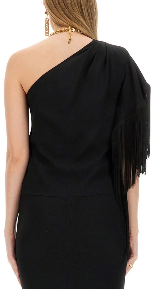 Moschino One-Piece Top With Fringed Shoulder Detail Zwart