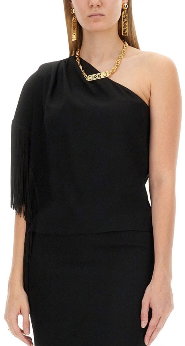Moschino One-Piece Top With Fringed Shoulder Detail Zwart