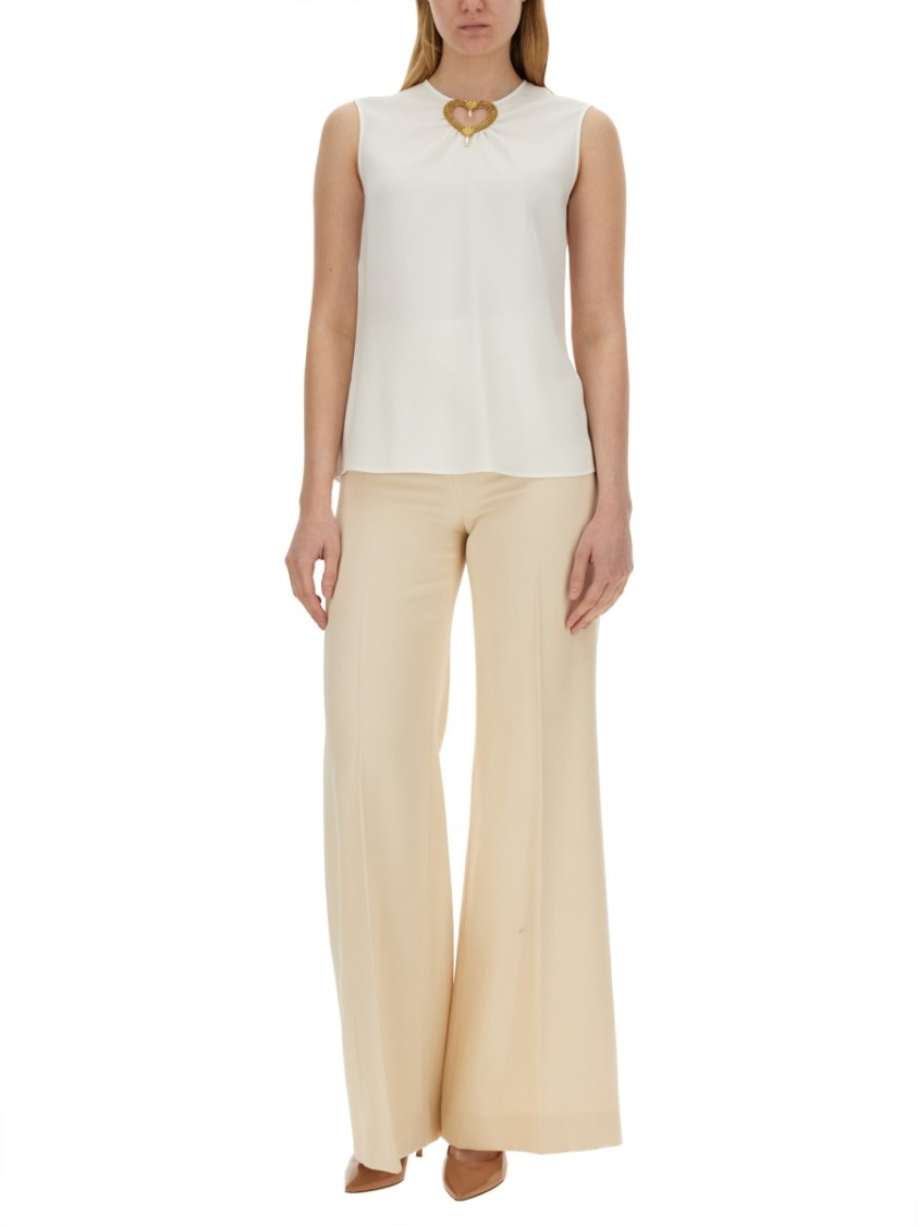 Moschino Blouse With Heart Applique And Subtle Keyhole Detail Wit