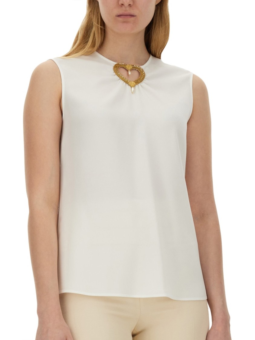 Moschino Blouse With Heart Applique And Subtle Keyhole Detail Wit