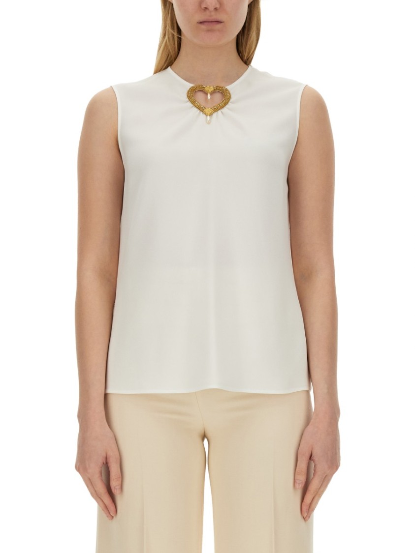 Moschino Blouse With Heart Applique And Subtle Keyhole Detail Wit