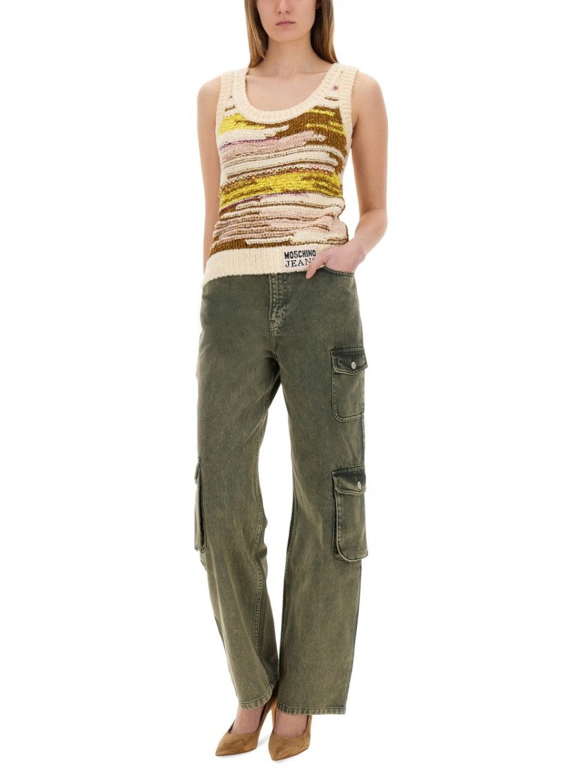 Moschino Textured Multicolor Knit Top With Artistic Stripes Divers
