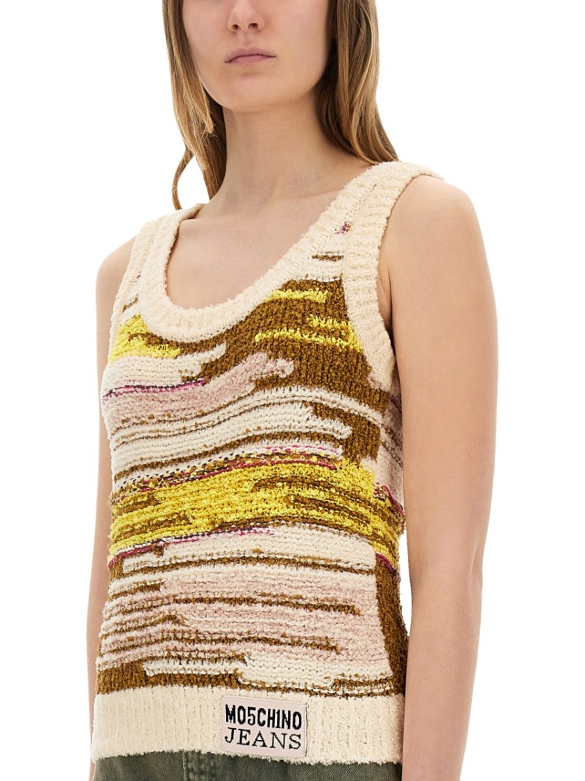 Moschino Textured Multicolor Knit Top With Artistic Stripes Divers