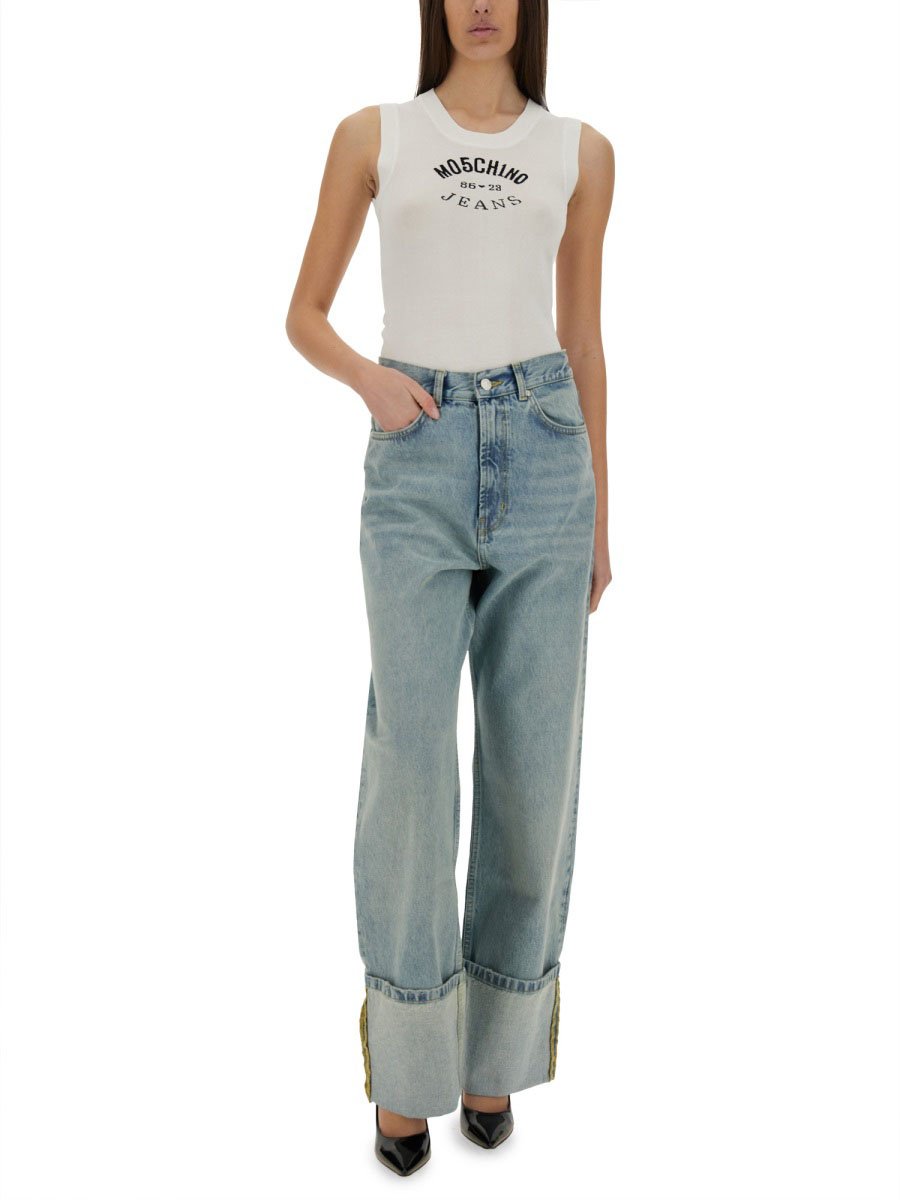 Moschino Knit Top With Inlay Logo Grijs