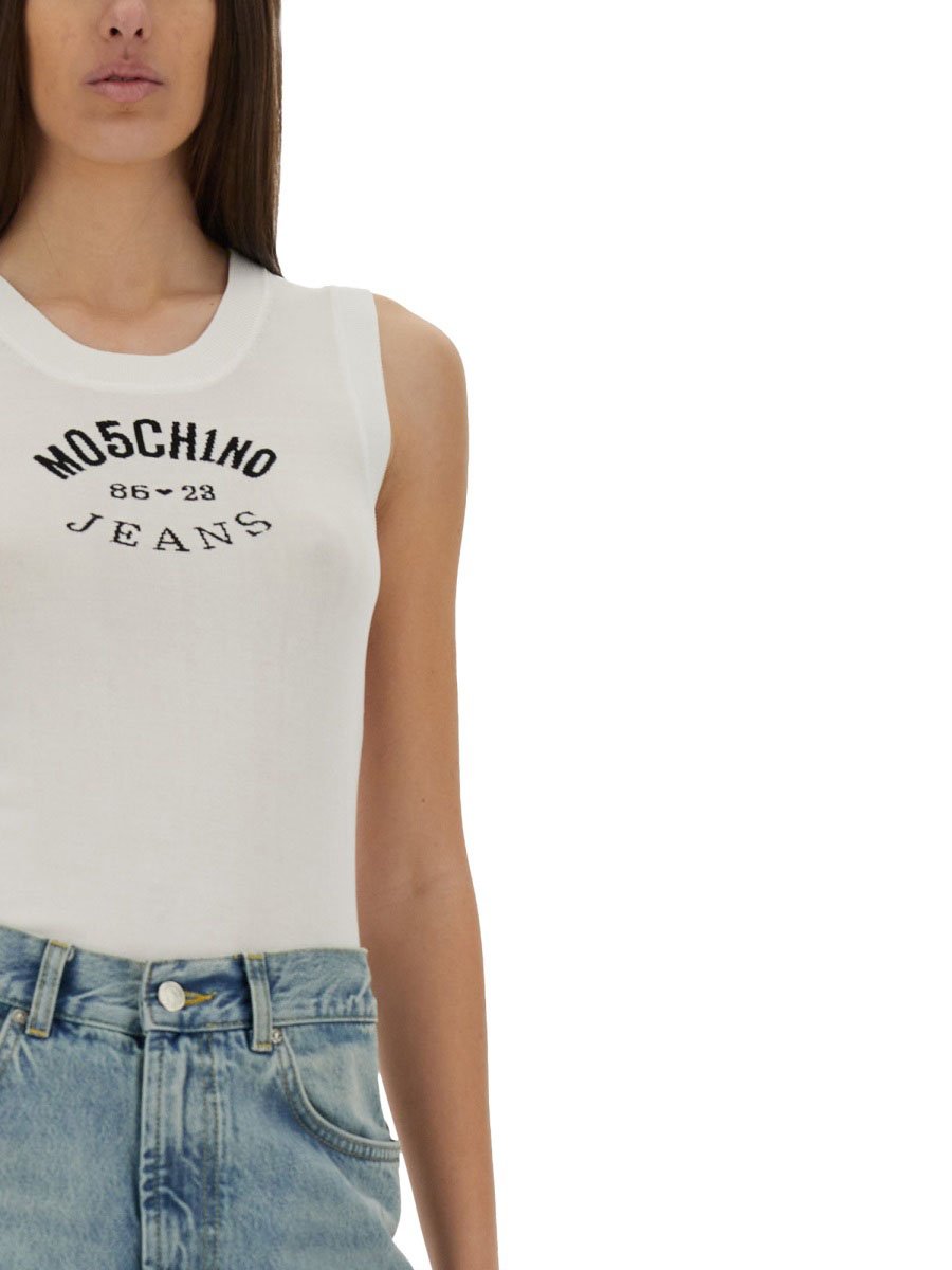 Moschino Knit Top With Inlay Logo Grijs