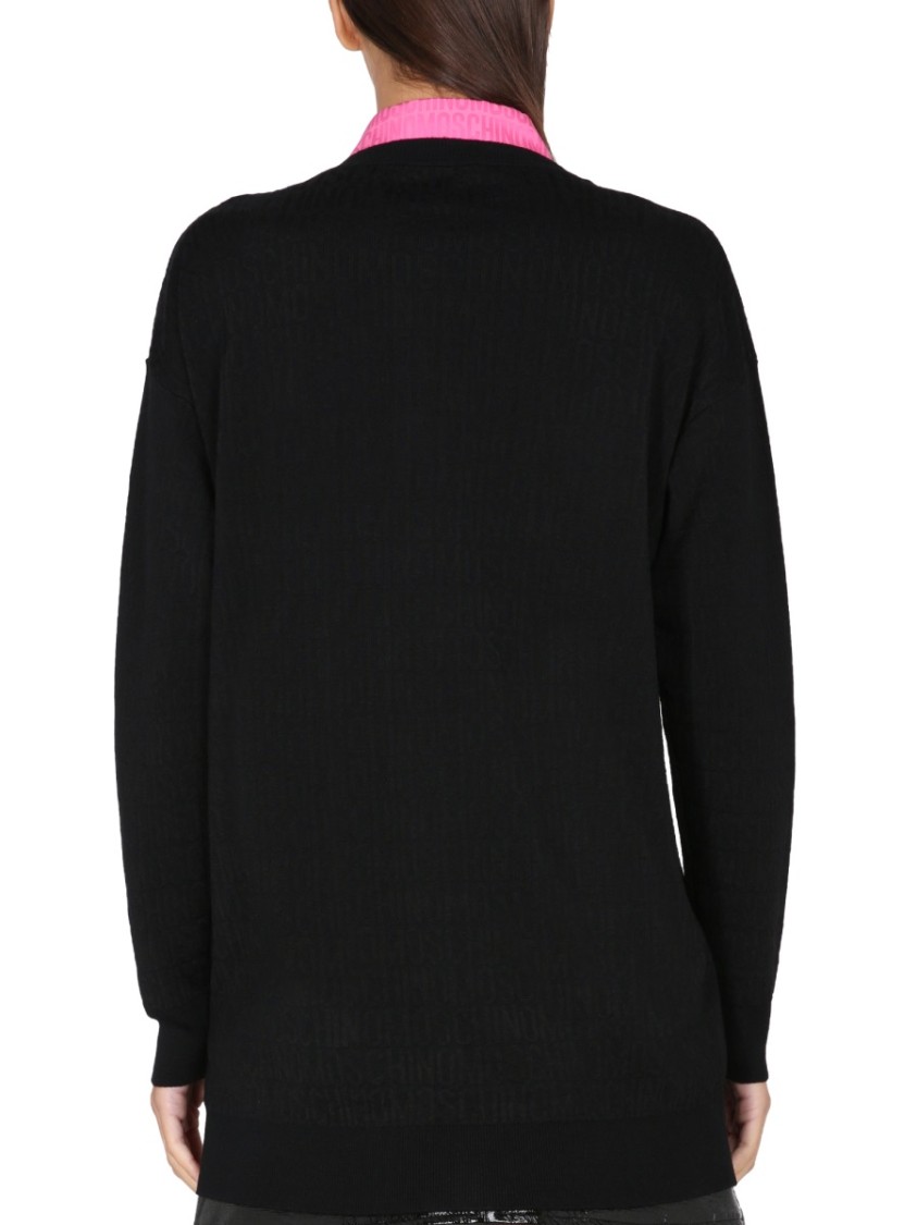 Moschino Relaxed Fit Virgin Wool Cardigan Zwart