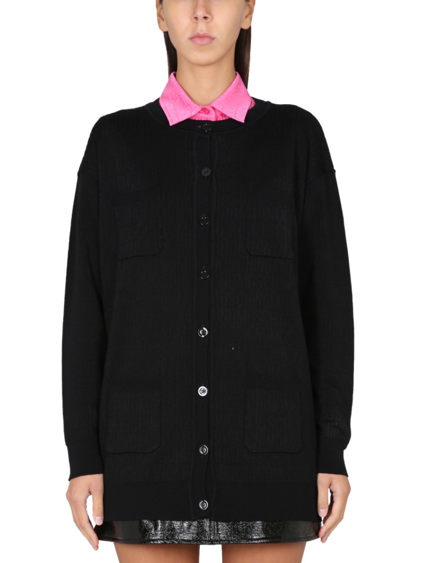 Moschino Relaxed Fit Virgin Wool Cardigan Zwart
