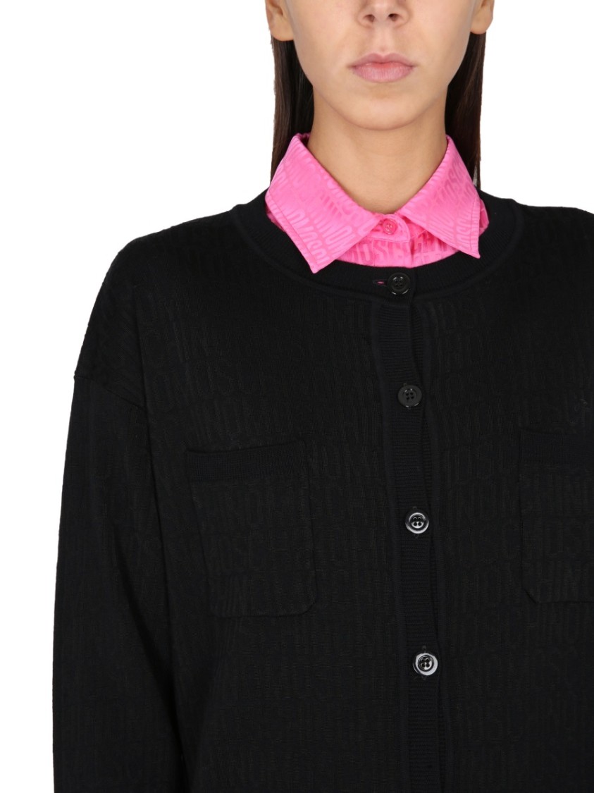 Moschino Relaxed Fit Virgin Wool Cardigan Zwart