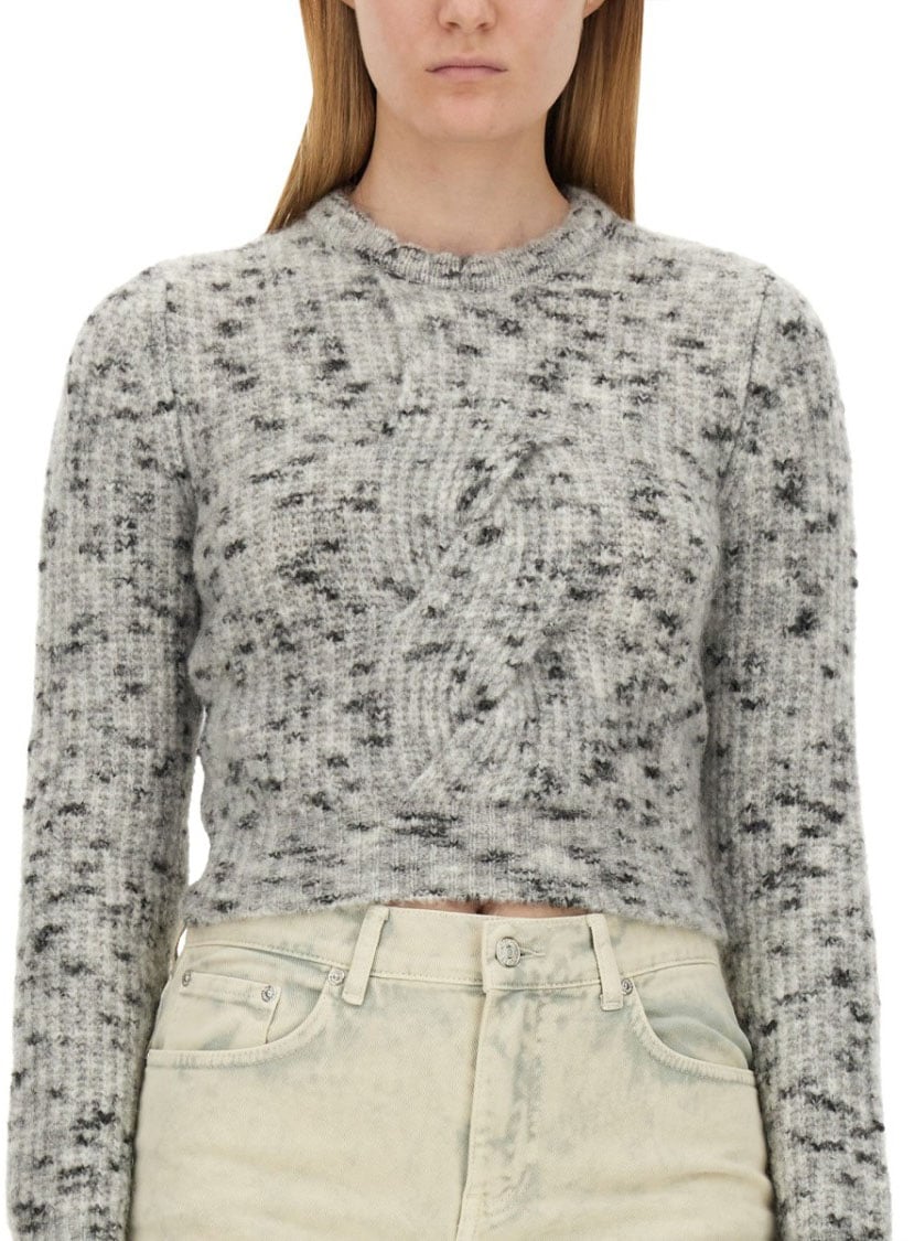 Moschino Textured Knit Cropped Sweater Grijs