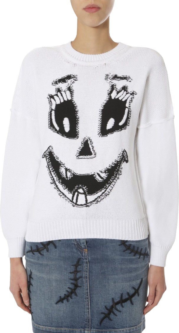 Moschino Graphic Face Round Neck Sweater Wit