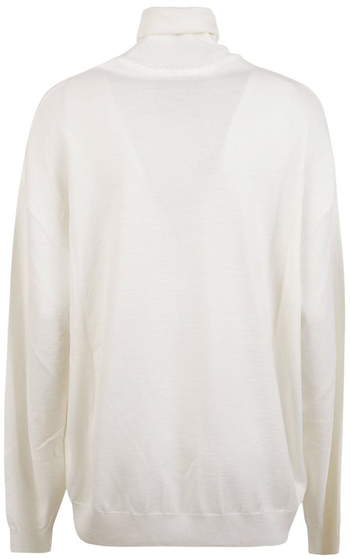 Moschino High Neck White Sweater Wit