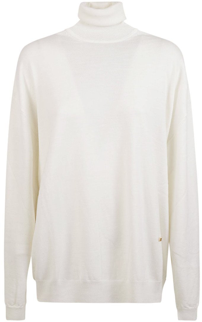 Moschino High Neck White Sweater Wit
