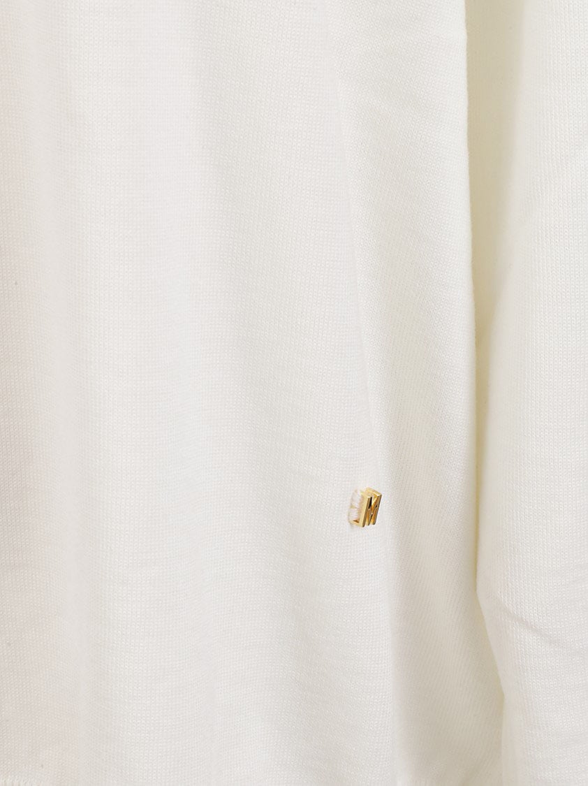 Moschino High Neck White Sweater Wit