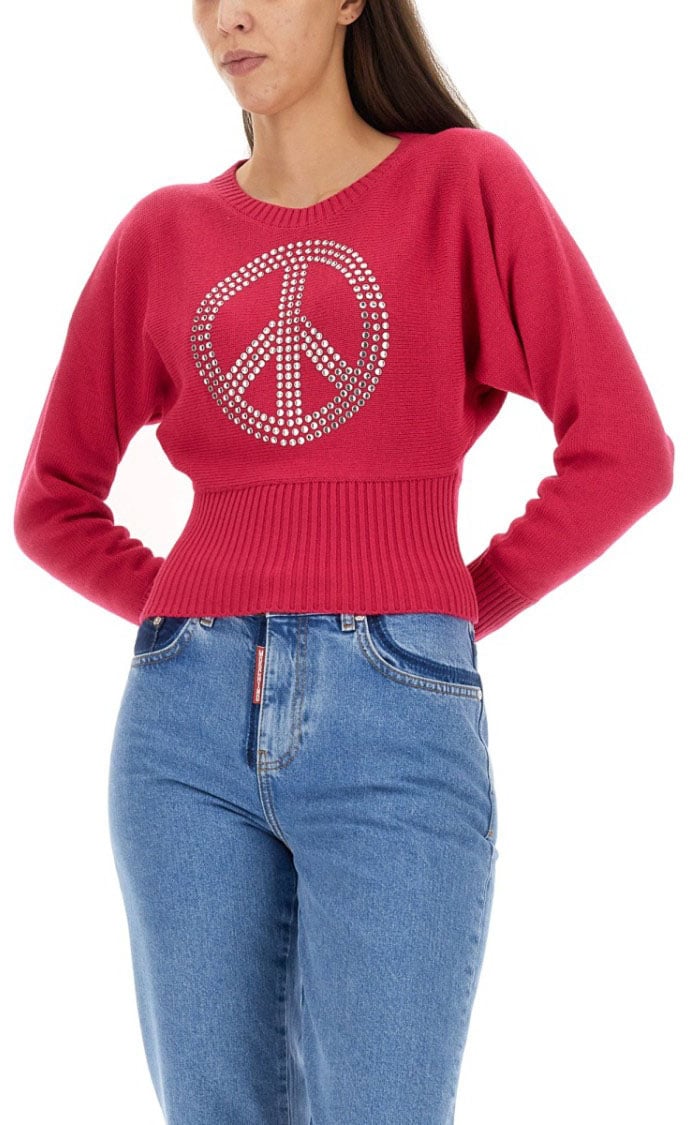 Moschino Cropped Jersey With Rhinestone Peace Symbol Rood