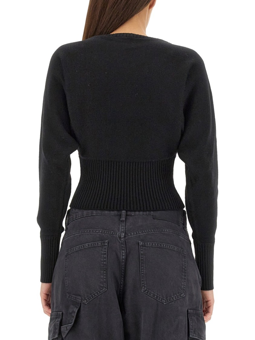 Moschino Cropped Black Jersey With Rhinestone Peace Symbol Zwart
