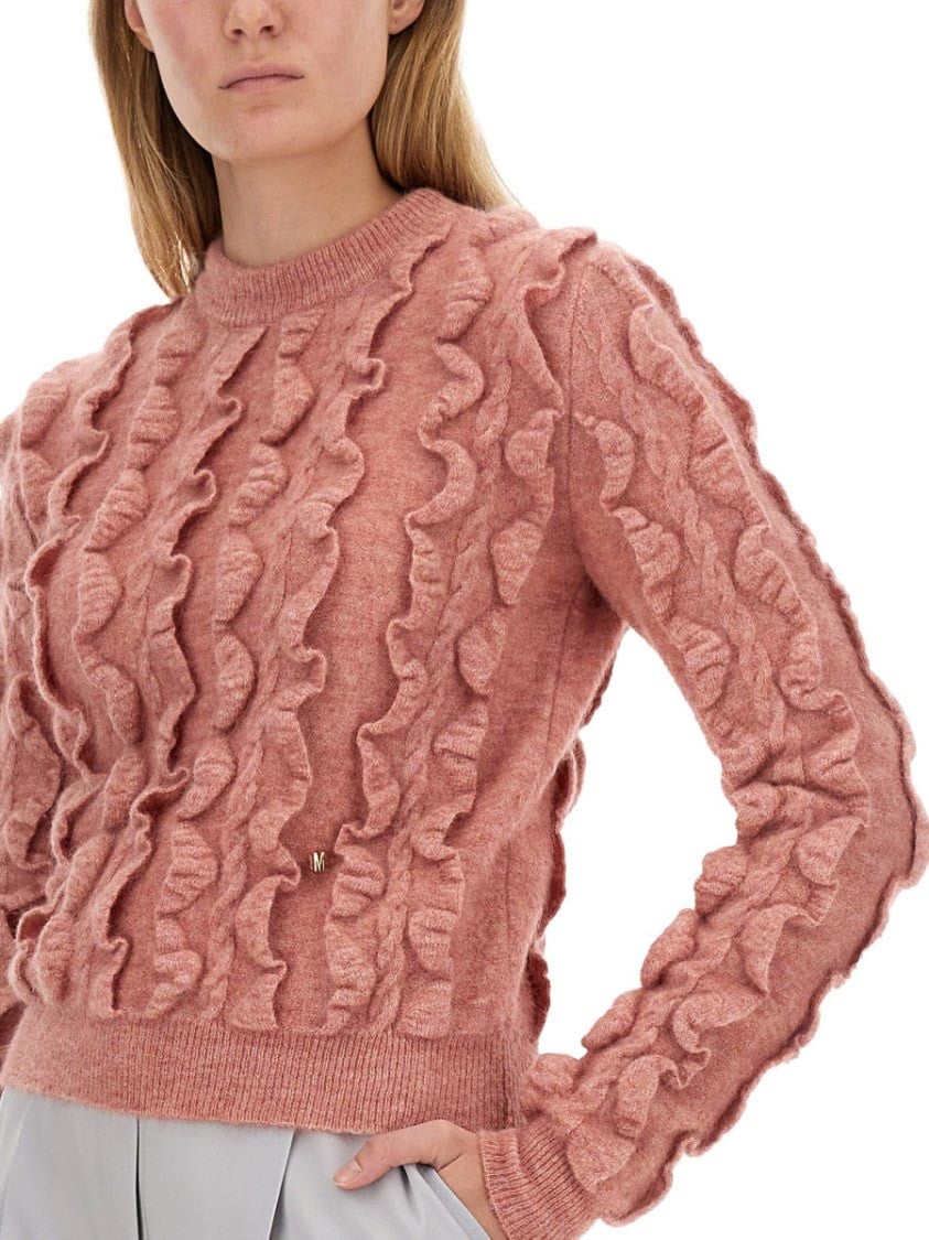 Moschino Ruffled Texture Wool Blend Sweater Roze