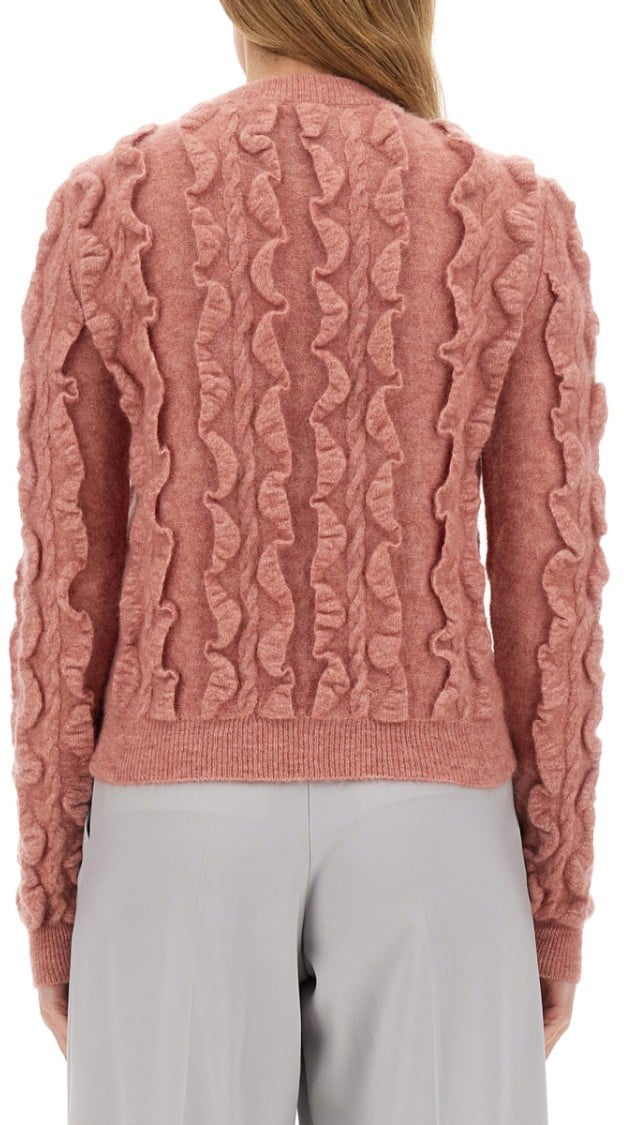 Moschino Ruffled Texture Wool Blend Sweater Roze
