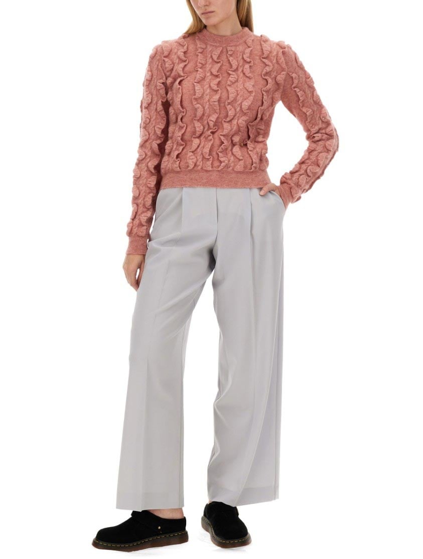 Moschino Ruffled Texture Wool Blend Sweater Roze