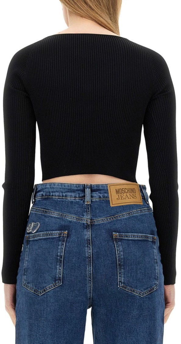Moschino Ribbed Crop Top Zwart