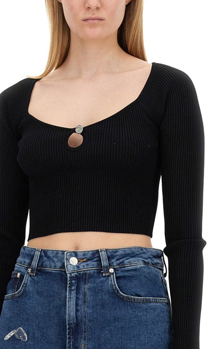 Moschino Ribbed Crop Top Zwart