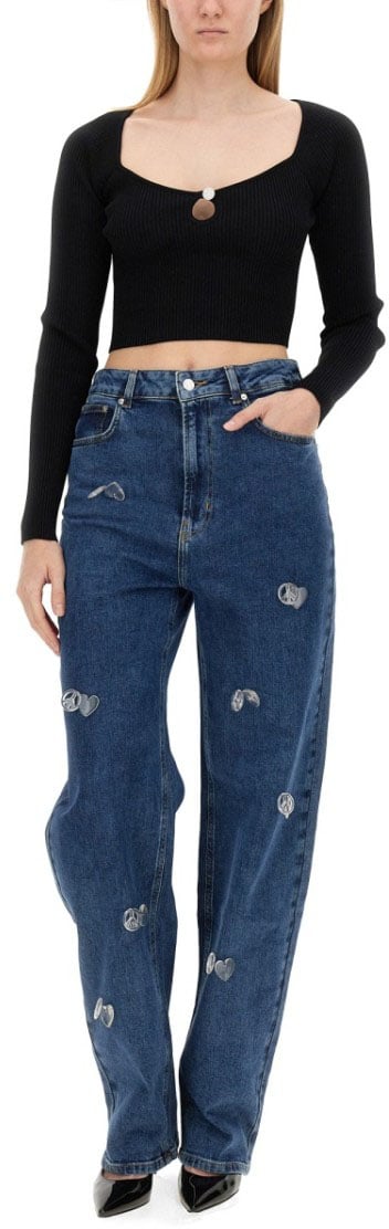 Moschino Ribbed Crop Top Zwart