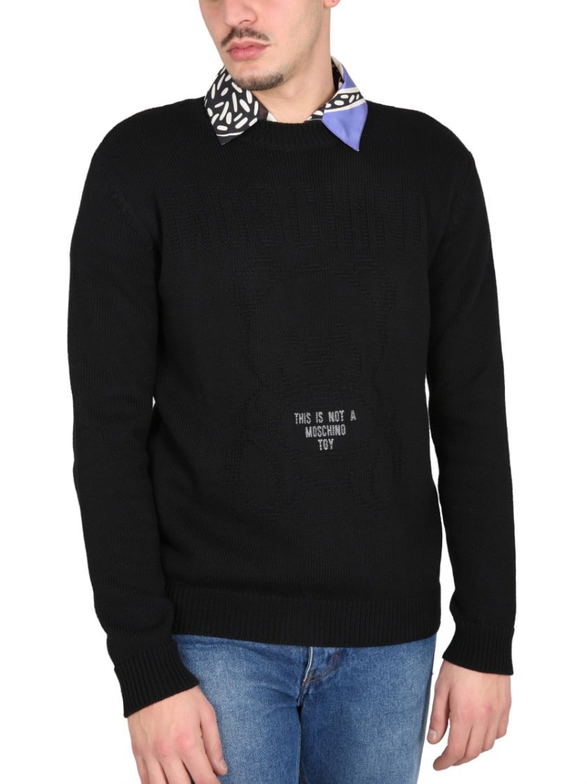 Moschino Cross-Neck Cotton Sweater Zwart
