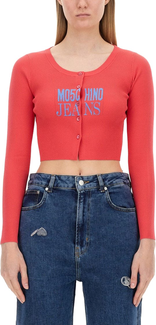 Moschino Cropped Cardigan With Button-Down Front Rood