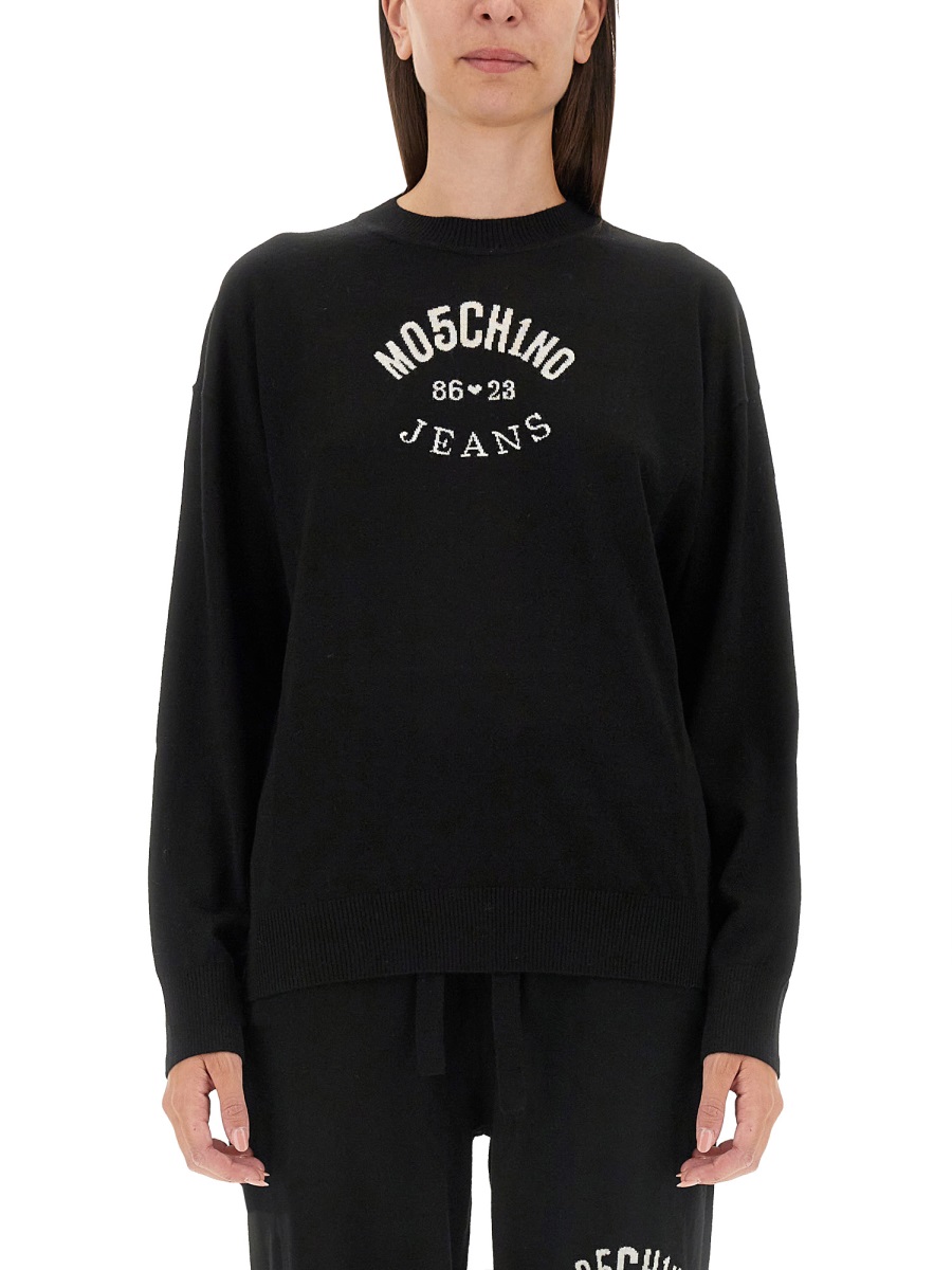 Moschino Relaxed Fit Jersey With Bold Logo Print Zwart