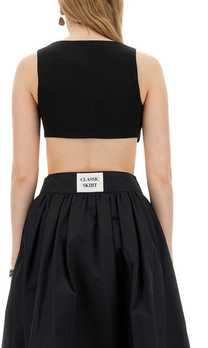 Moschino Cropped Black Vest With Feather Embellishment Zwart