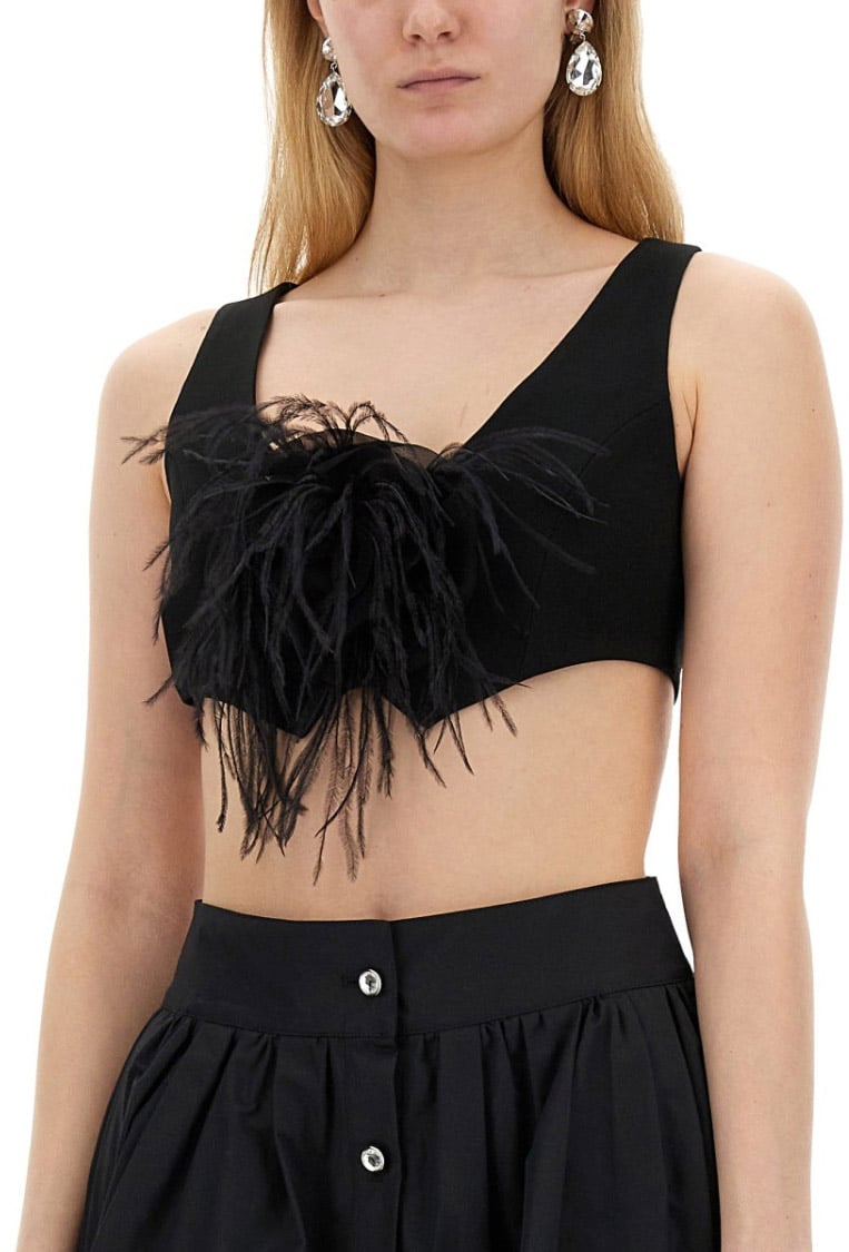 Moschino Cropped Black Vest With Feather Embellishment Zwart