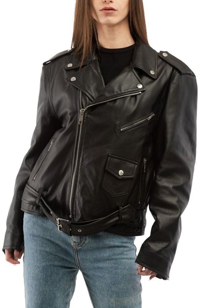 Moschino Black Polyester Leather Jacket Zwart