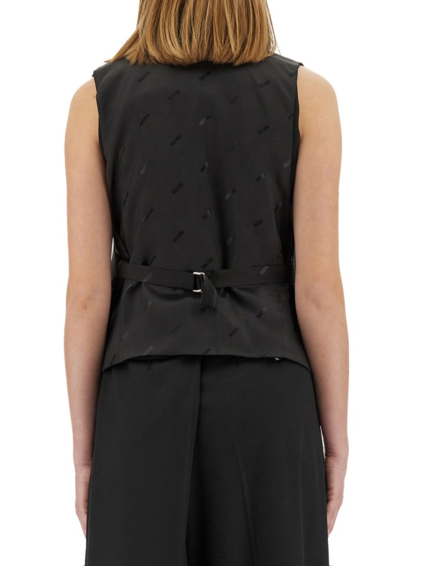 Moschino Black Virgin Wool Vest Zwart