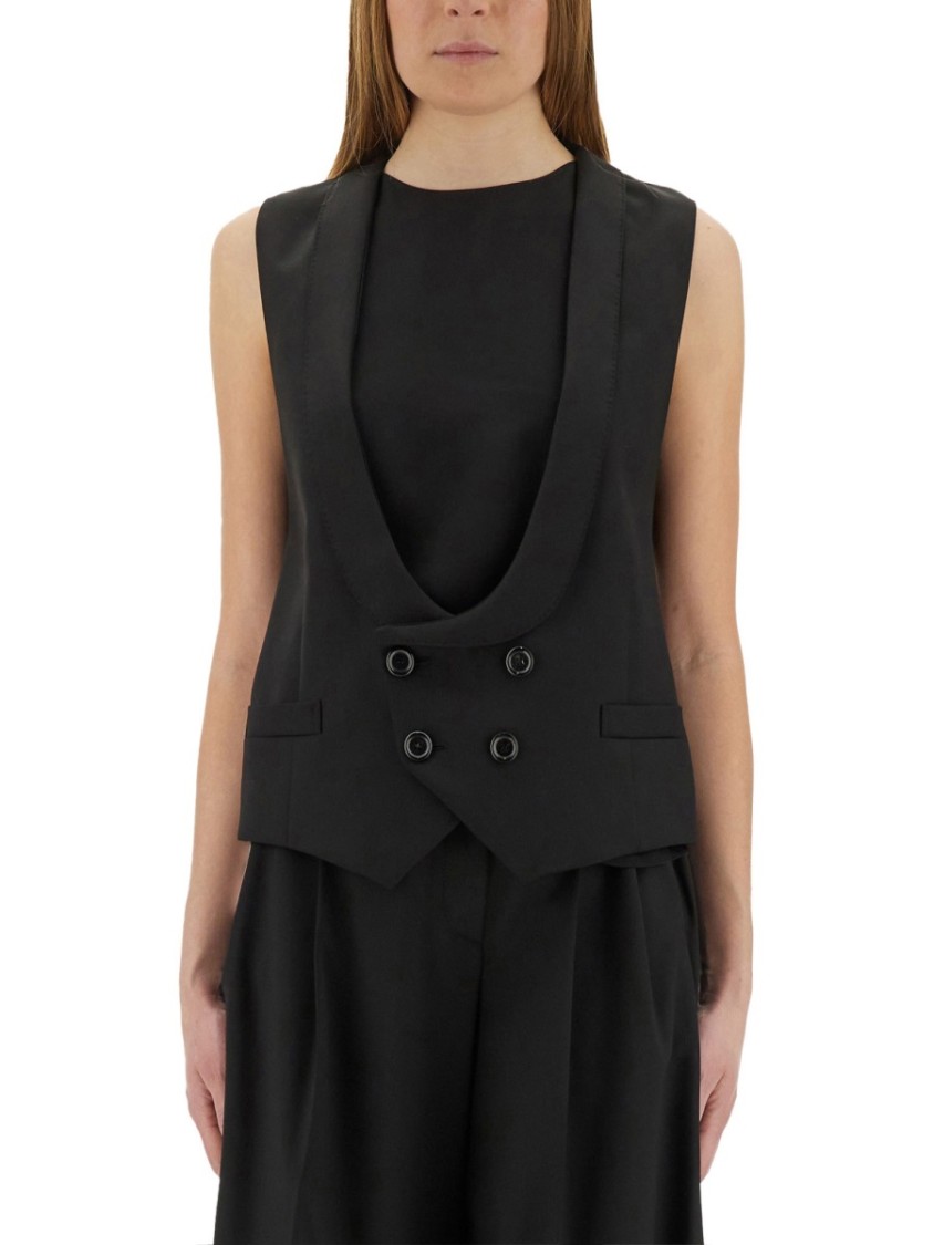 Moschino Black Virgin Wool Vest Zwart