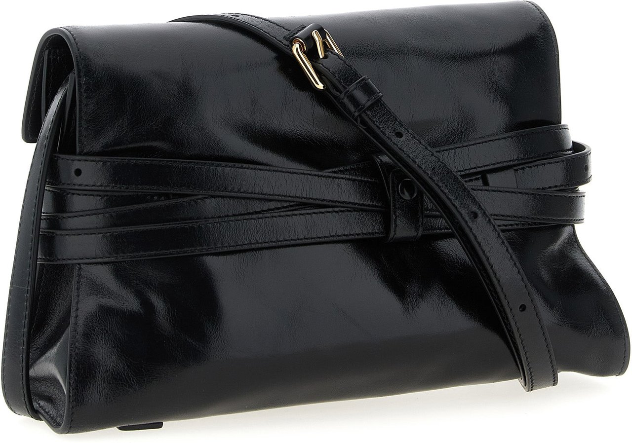 Moschino Black Leather Crossbody Bag Zwart