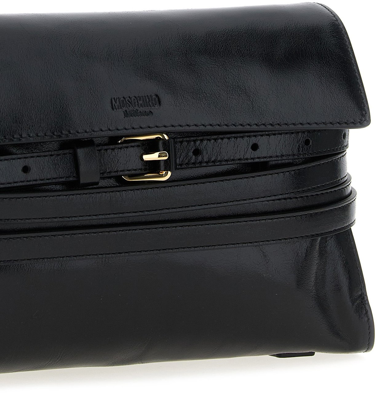 Moschino Black Leather Crossbody Bag Zwart