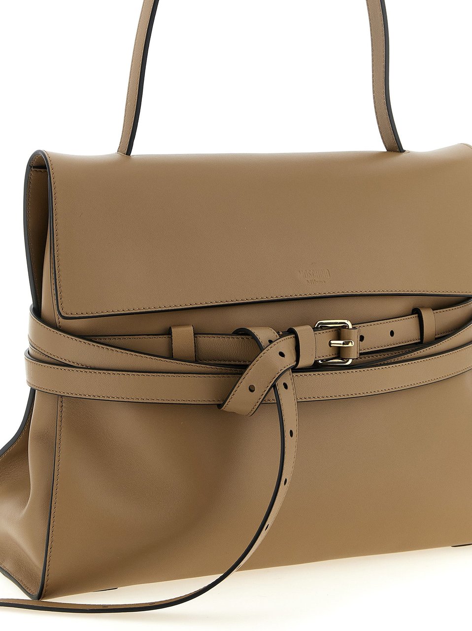 Moschino Beige Napa Leather / Calf Bos Taurus Shoulder Bag Wit