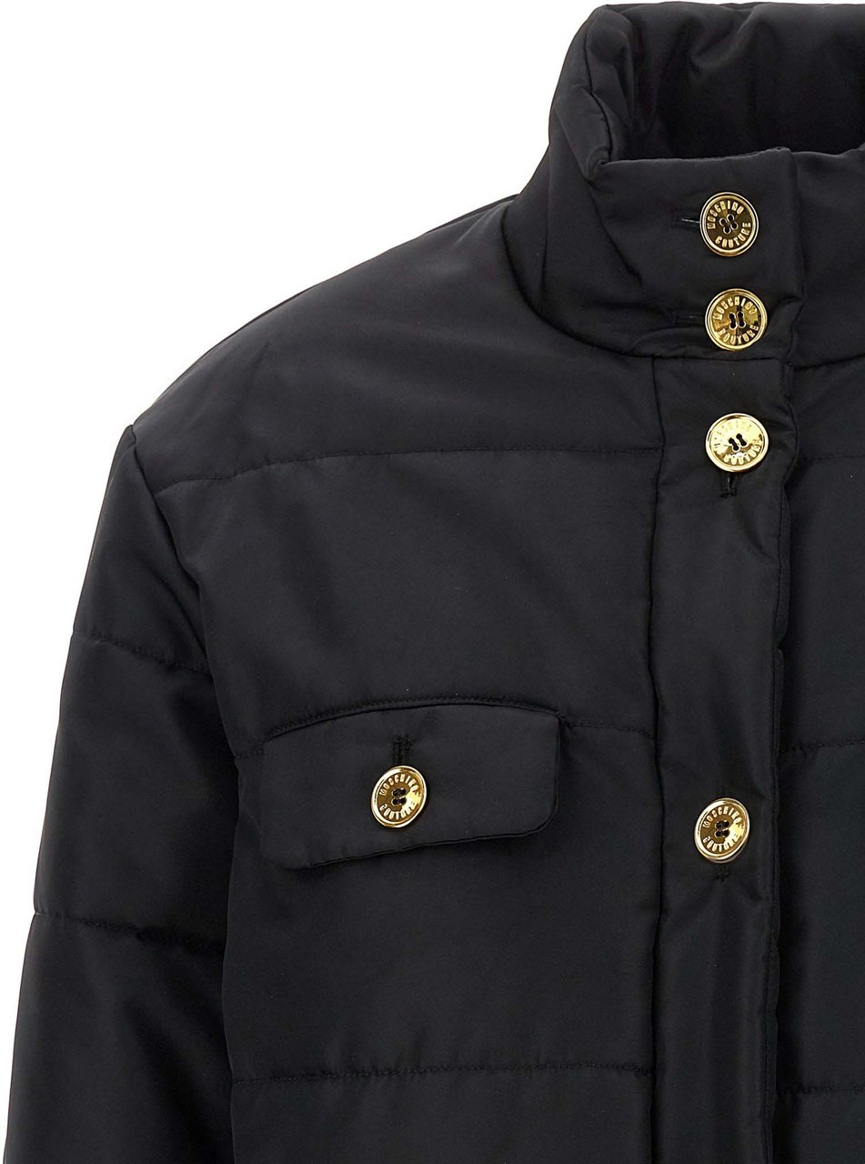 Moschino Black Polyamide Full-Length Jacket Zwart