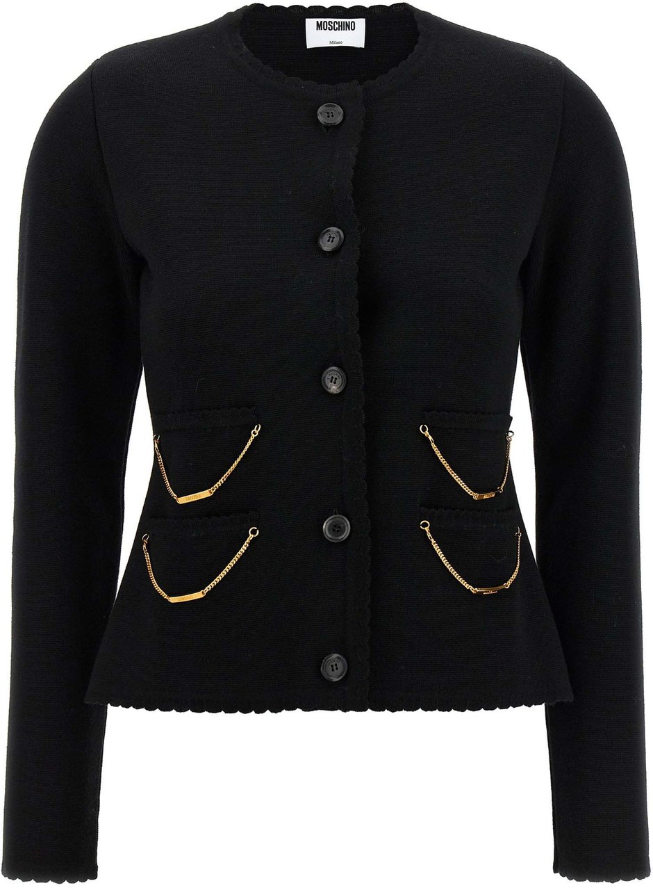 Moschino Black Virgin Wool Cardigan Zwart