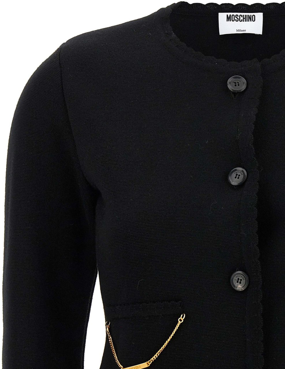 Moschino Black Virgin Wool Cardigan Zwart