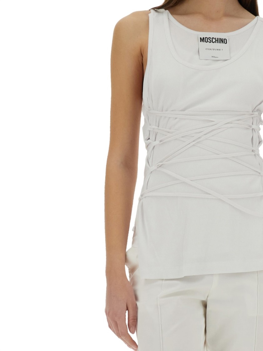 Moschino Slim Fit Ribbed Tank Top Wit