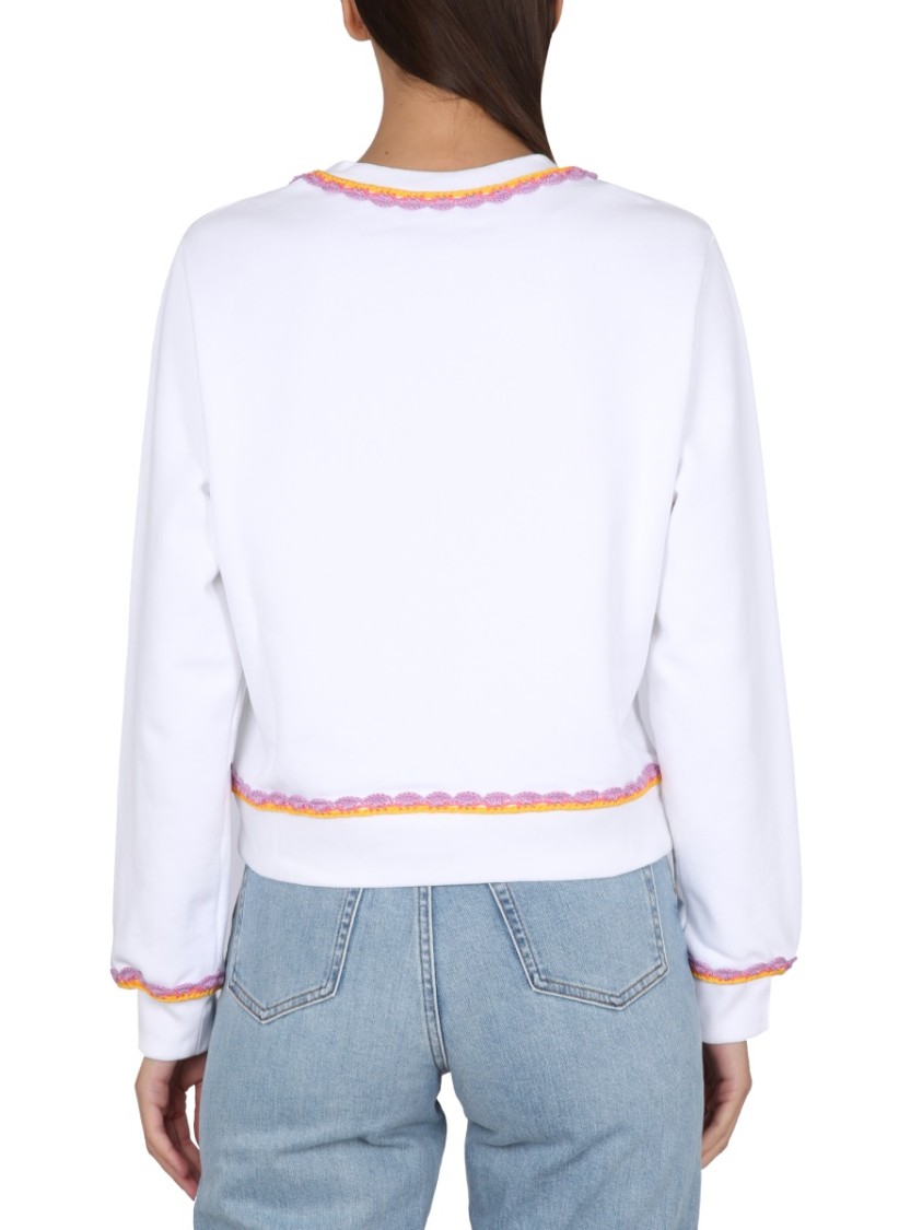 Moschino Crewneck Sweatshirt With Embroidered Logo And Scalloped Trim Wit