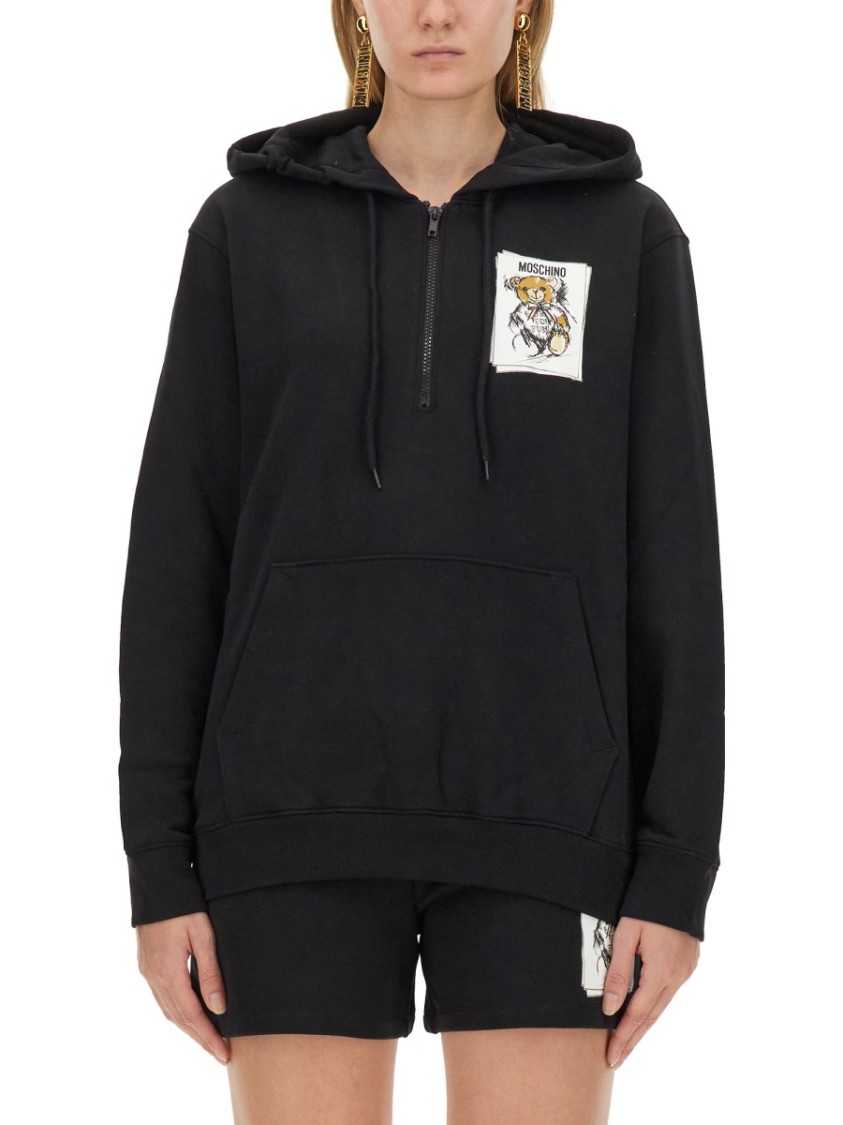 Moschino Relaxed Fit Black Sweatshirt With Logo Print Zwart