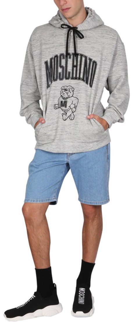 Moschino Heathered Grey Sweatshirt With Drawstring Hood Wit